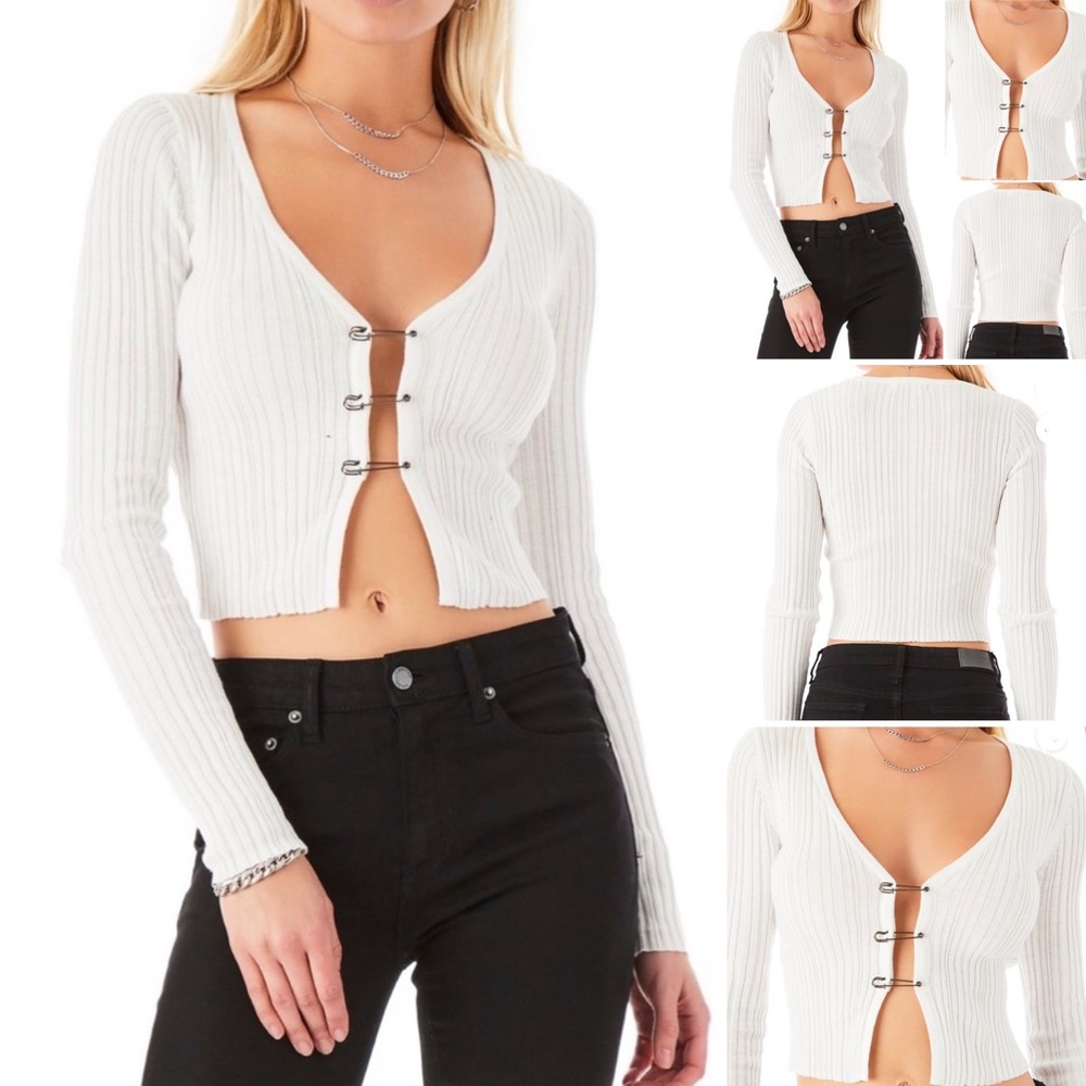 LF Safety Pin Ribbed Crop Cardigan